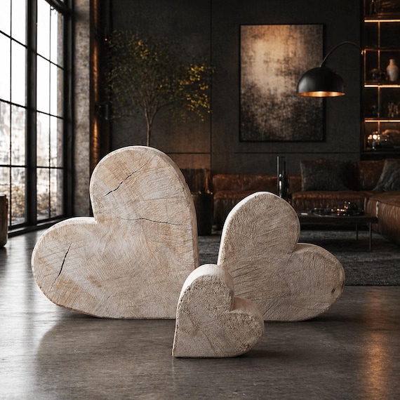 Holzherz massiv XXL – handgemachte Holz Deko modern & rustikal – großes Herz aus Naturholz – Wohnzimmer, Hotel, Geschenkidee