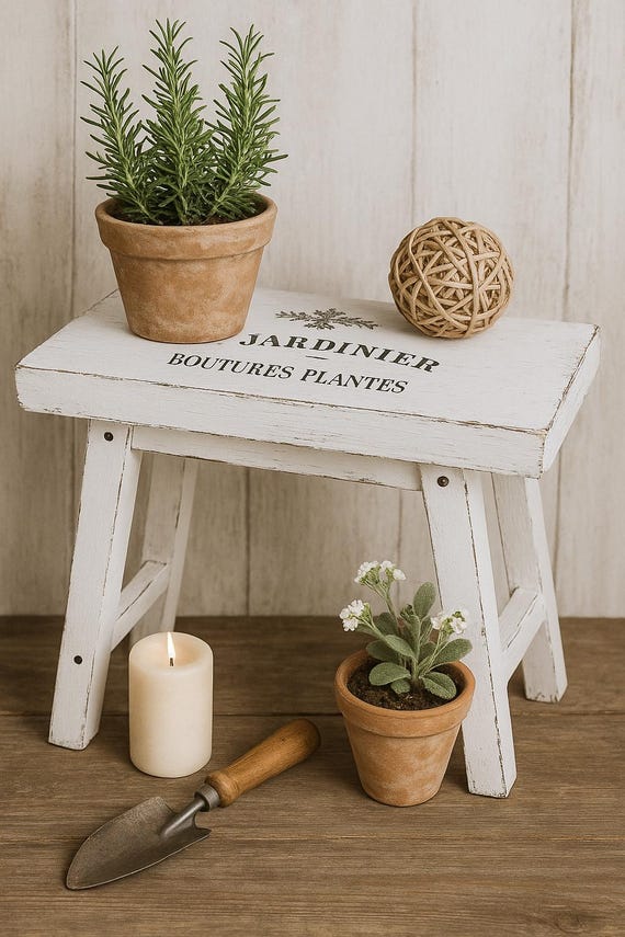 Holz Schemel Fußbank Hocker Shabby Chic Möbel Vintage Landhaus