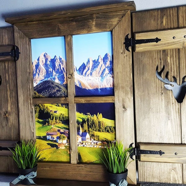 Holzfenster Deko Fenster Fensterladen Deko mit Acryglasscheibe  so können Sie Ihr eigenes Urlaubsfoto einlegen