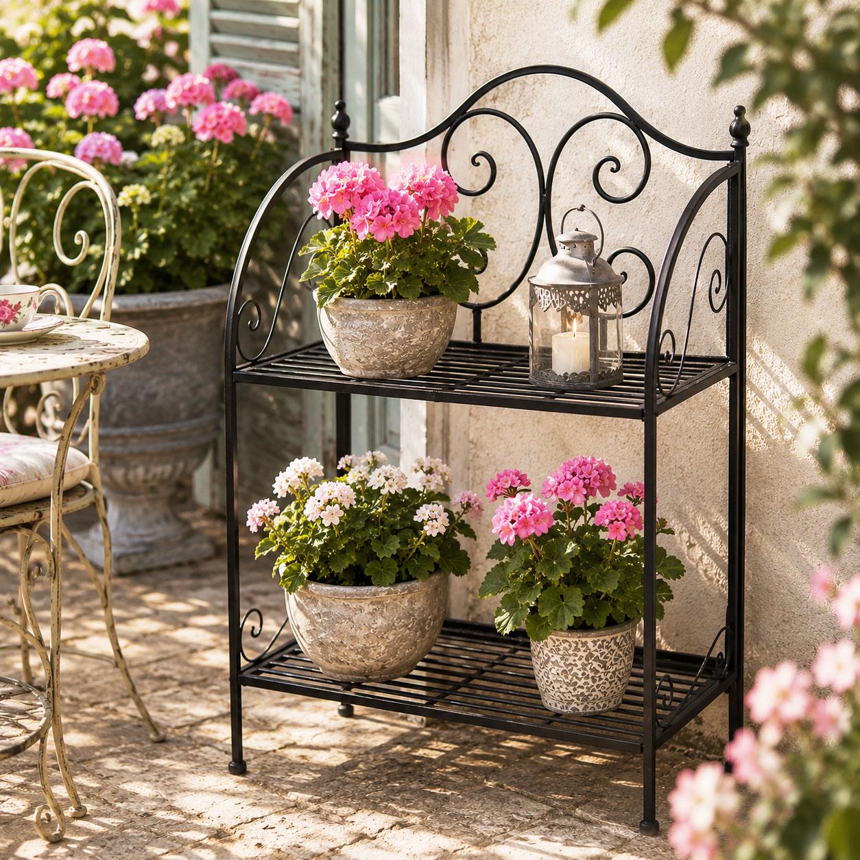 Metallregal Vintage im Landhausstil – Dekoratives Pflanzenregal für Garten & Terrasse