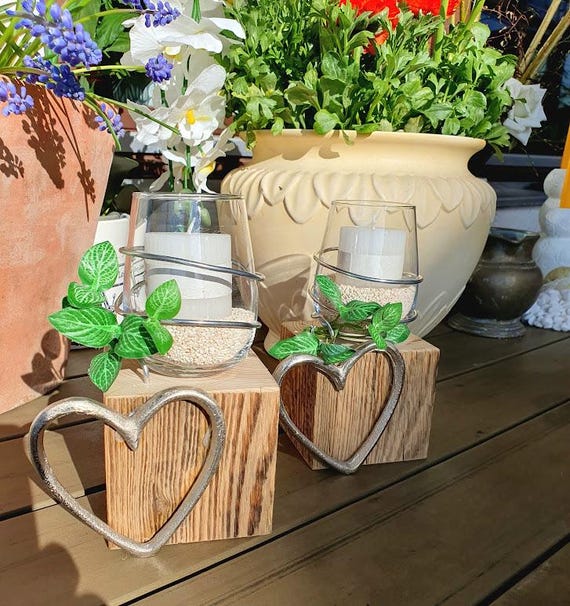 Kerzenständer Kerzenhalter Windlicht Glas Massivholz Altholz Balken Holzbalken Hirsch Dekosäule Holzblock Holzklotz Berghütte Landhaus Herz