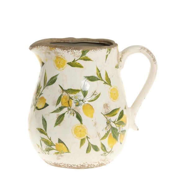 Keramik Kanne mit Blumenmuster – Vintage Deko Kanne, Shabby Chic Vase, Landhausstil Keramik, Cottagecore Deko