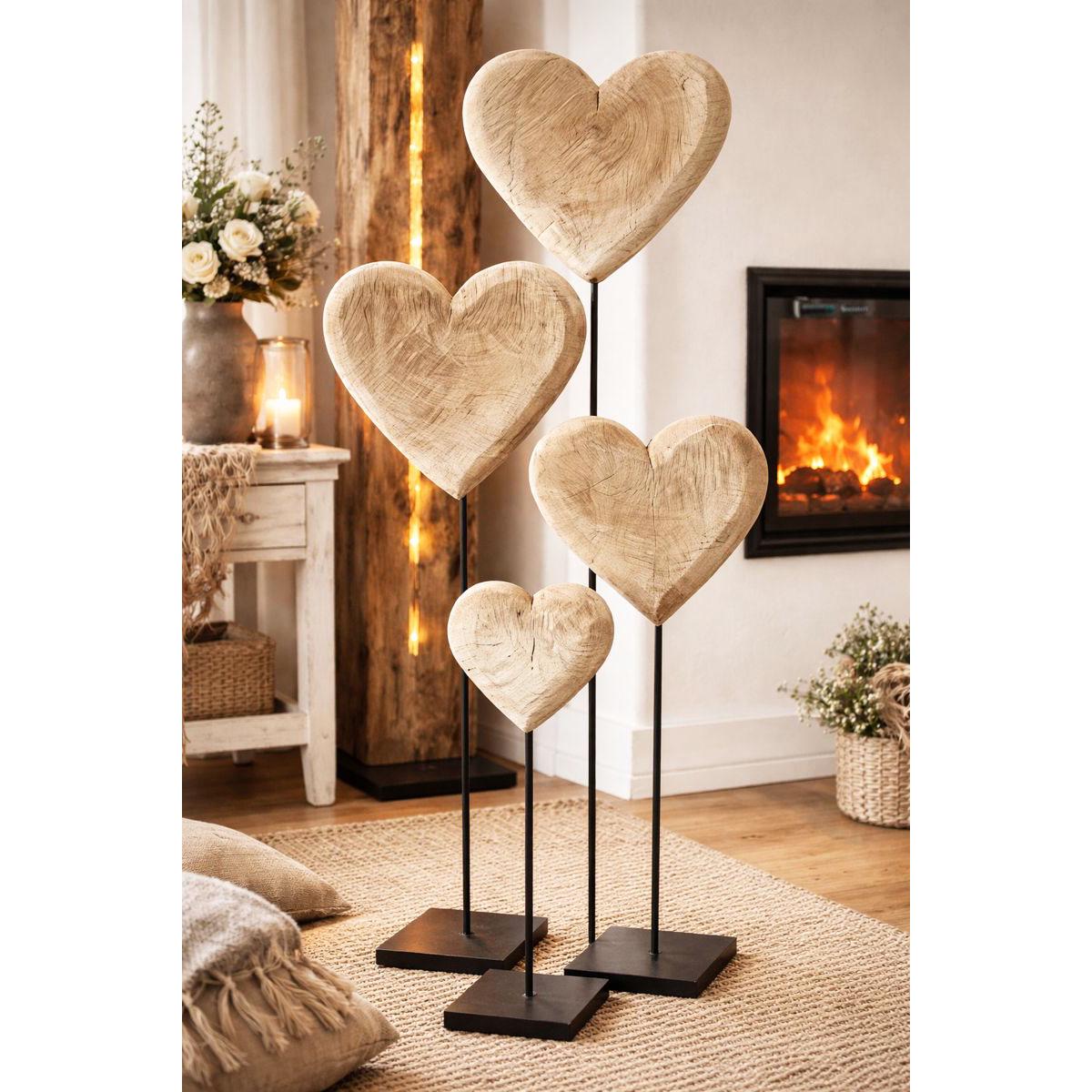 Massivholz Herz auf Metallständer 3 Größen| Handgefertigte Holzdeko | Natürliches Herz Geschenk Valentinstag