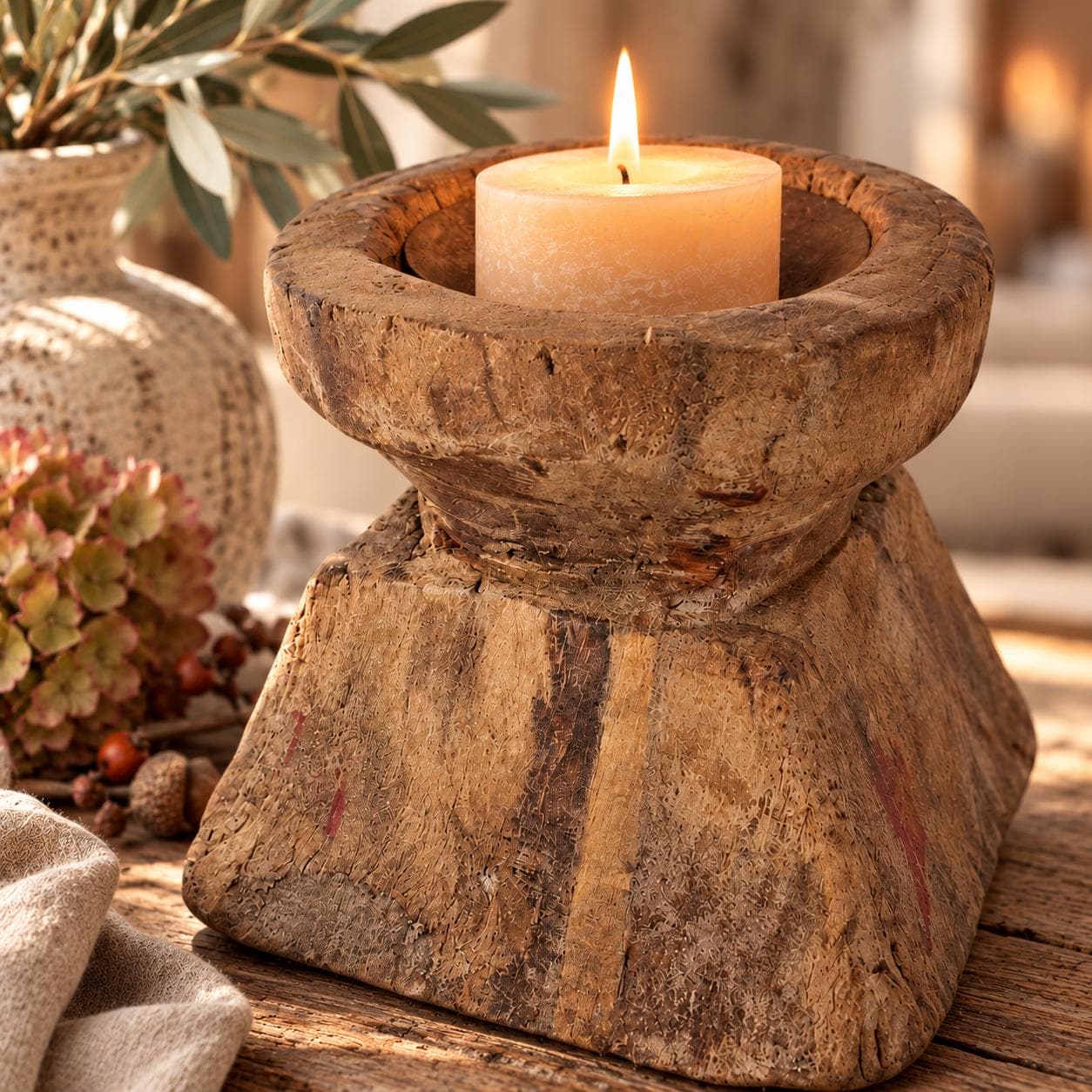 Holz balken kerzenständer kerzen