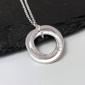 Personalised sterling silver 3 ring name necklace, Mother’s Day gift, sterling silver Russian ring necklace, childrens name pendant,
