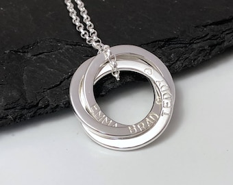 Personalised 3 ring name necklace, sterling silver Russian ring necklace, childrens name pendant, birthday gift for mum, Mother’s Day gift