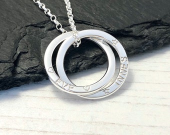 Sterling silver 2 ring name necklace, personalised gift for Mum, children name necklace, birthday gift for Mum, wife, sister, friend