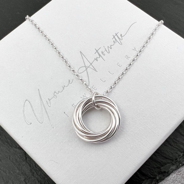 80th birthday gift, sterling silver 8 ring necklace, 8 year anniversary gift, 8 linked ring pendant, gift for mum, gift for grandmother