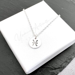 Pisces sterling silver zodiac necklace, Pisces star sign necklace, hand stamped Pisces charm necklace, gift for teenager