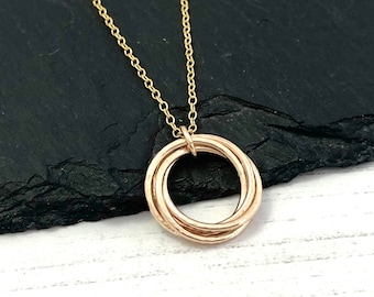 50th birthday gift, gold filled 5 linked ring necklace, 50th anniversary gift, gold 5 circle necklace, rolling ring necklace, gift for wife