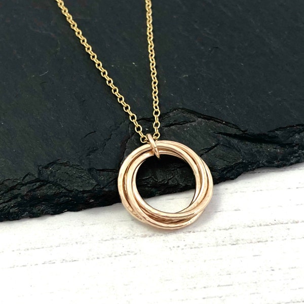 50th birthday gift, gold filled 5 linked ring necklace, 50th anniversary gift, gold 5 circle necklace, rolling ring necklace, gift for wife