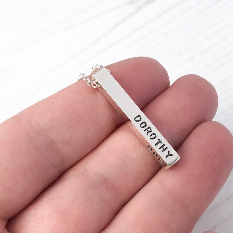 Personalised Sterling Silver Bar Necklace Vertical Bar Name Etsy