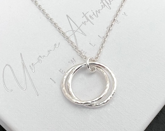 Sterling silver two linked ring necklace, Valentine gift for her, infinity ring necklace, sterling silver circles necklace