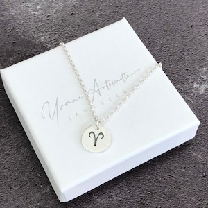 Sterling silver Aries zodiac sign necklace, Aries star sign pendant, hand stamped Aries charm necklace, Christmas gift for teenager