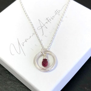 Ruby and sterling silver 3 linked ring necklace, July birthstone 30th birthday gift, anniversary gift, gift for wife, Russian ring pendant