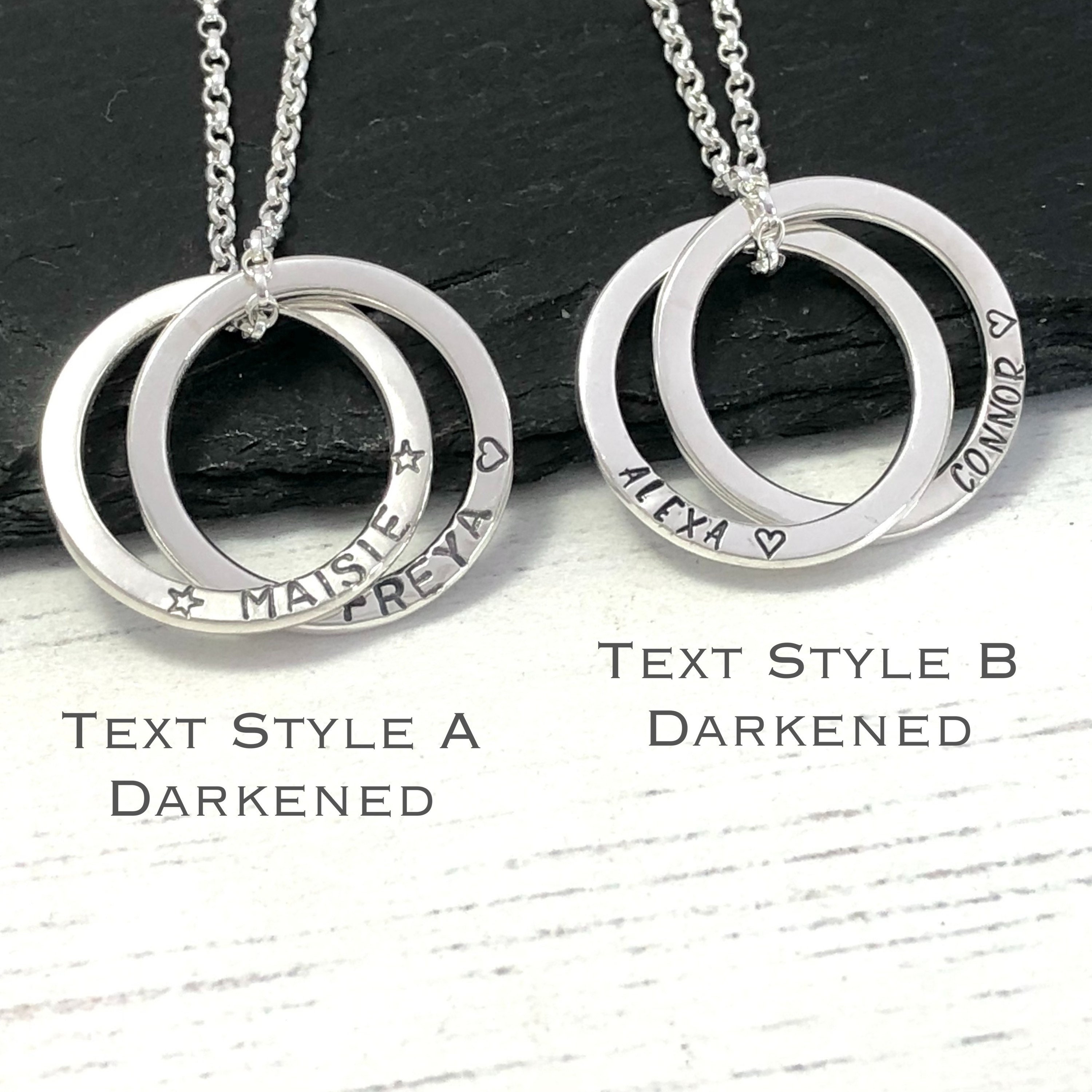 Personalised 3 Ring Name Necklace, Sterling Silver Russian Ring