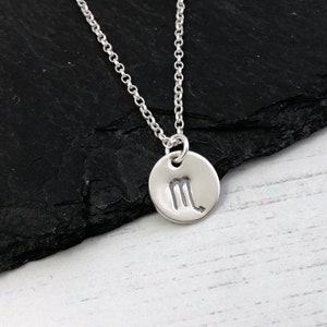 Sterling silver scorpio necklace, Scorpio zodiac star sign necklace, hand stamped Scorpio charm pendant, gift for teenager, christmas gift
