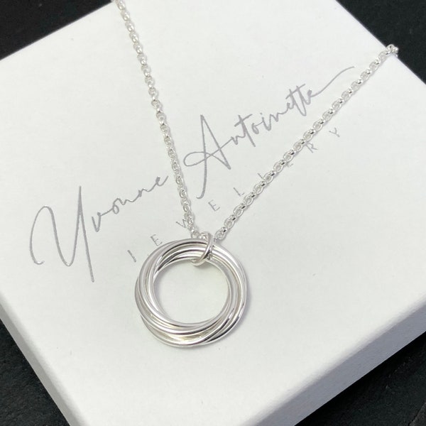 50th birthday gift, sterling silver 5 linked ring necklace, 5 year anniversary gift, 5 decade necklace, gift for sister