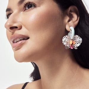 Polka orchid earrings - 3D orchid earrings image 2