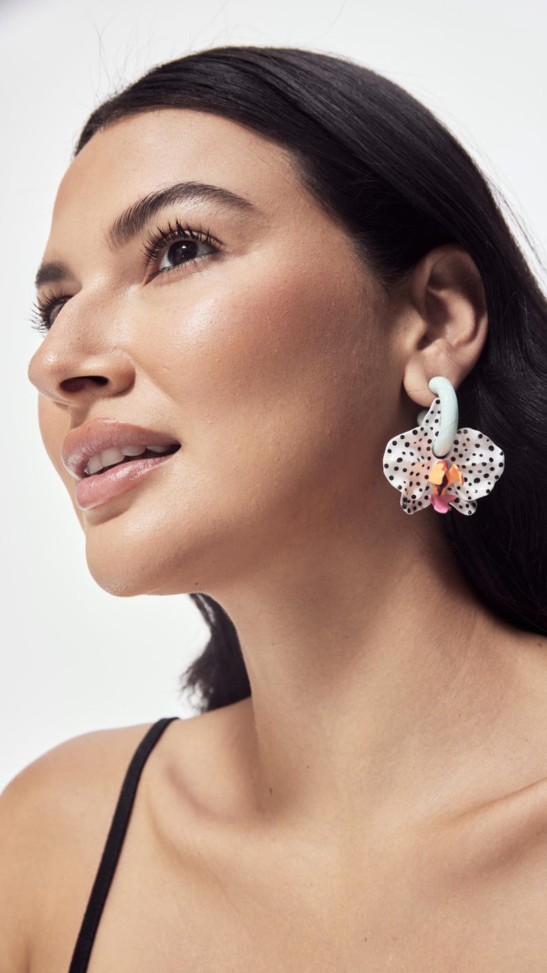 Polka orchid earrings - 3D orchid earrings image 2