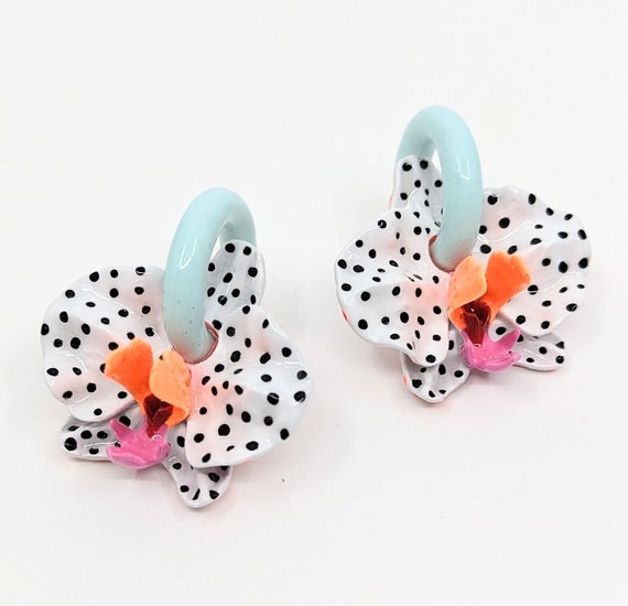 Polka orchids earrings - 3D orchid earrings