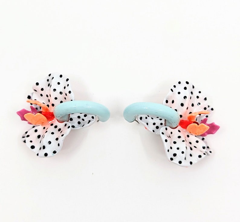 Polka orchid earrings - 3D orchid earrings image 7