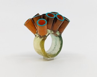 Tubes ring- 3D print ring- art Ring