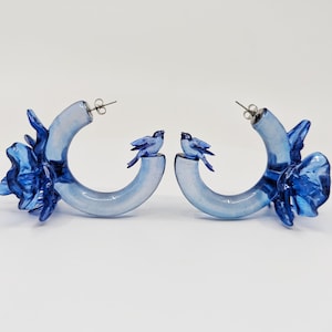 Orchid and sparrow earrings- 3D Earrings- 3D sparrow and orchids