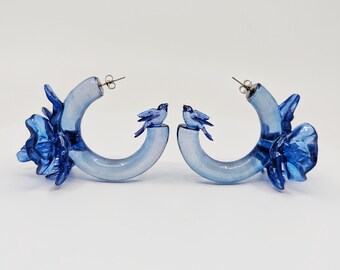 Orchid and sparrow earrings- 3D Earrings- 3D sparrow and orchids