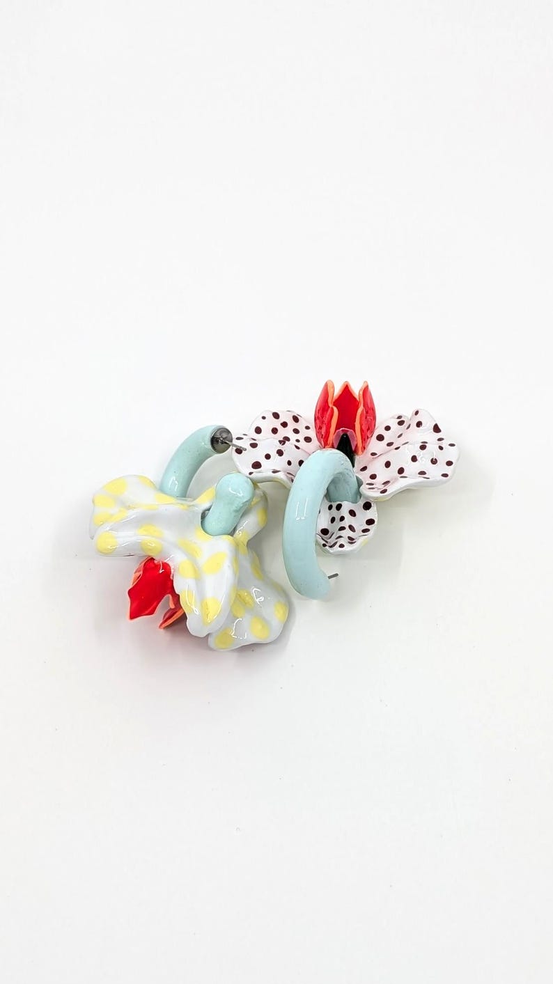 Kongo orkidéer örhängen - Stora orkidéer örhängen - 3D orkidéer örhängen bild 7