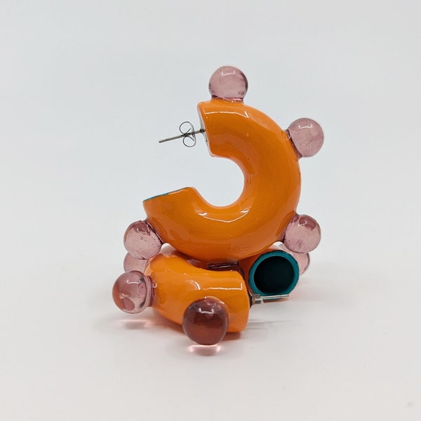 Bubble orange earrings- 3D printed earrings- 3D hoop earrings