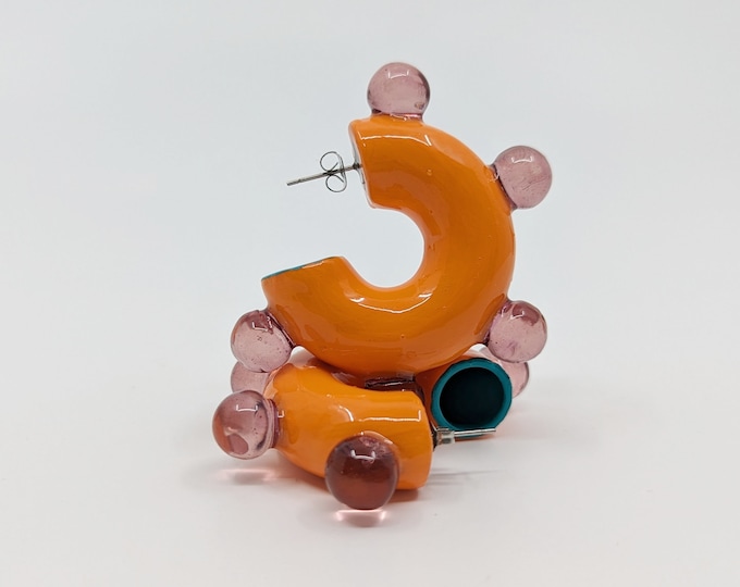 Bubble orange earrings- 3D printed earrings- 3D hoop earrings