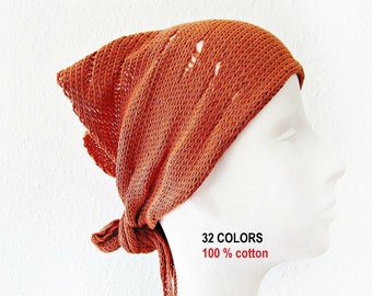Bandana orange bandana headband knit head wrap hair cover hair wrap wide headband  knit head kerchief cotton head scarf