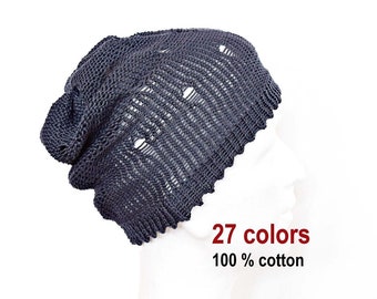 Streetwear beanie Distressed hat Knit cotton beanie Summer beanie men Slouch hat Everyday beanie