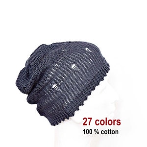 Streetwear beanie Distressed hat Knit cotton beanie Summer beanie men Slouch hat Everyday beanie