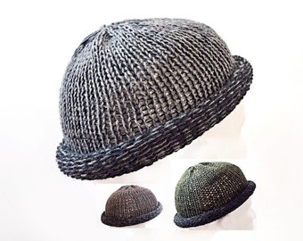 Roll brim knit hat Roll brim bowler Roll up hat man Watch cap wool winter beanie