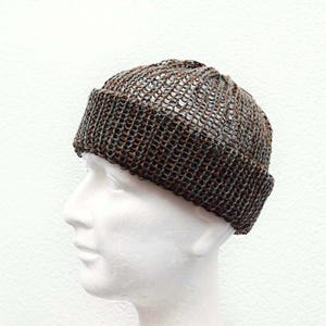 Mens linen fisherman beanie Knit lightweight docker beanie Brown olive linen hat Linen summer beanie
