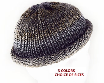 Roll up beanie,knitted cap,rolled beanie,beanie hat for men,mens knit cap, mens beanie,big head hat,brim roll hat