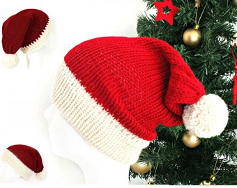 Santa Hat, Knit Christmas Hat, Santa Claus Hat, Big head Santa Hat