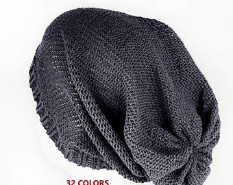 Men's Large Head Oversized Slouchy Beanie, Extra Long Cotton Beanie, Big Head Summer Hat, XXXL Loose Fit Hat