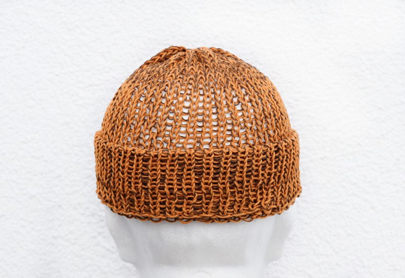 Orange brown Fisherman Beanie in cotton and linen, breathable, soft, perfect for summer wear