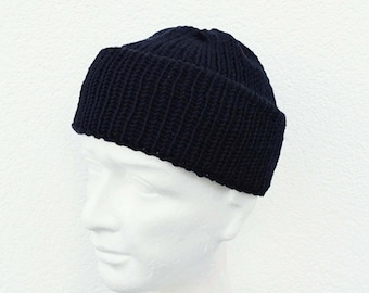 Mens merino wool fisherman beanie , Knit watch cap, docker hat, warm outdoor winter hat