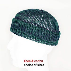 Man knit docker cap Brimless cap Fisherman cap beanie linen man hat Summer beanie hat Dock hat