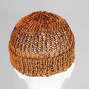 Mens summer Fisherman Docker beanie in orange and black, 100% cotton, lightweight and breathable knit, perfect for casual city style, beach walks, and warm weather