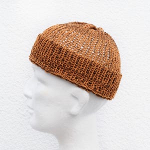 Orange brown Fisherman Beanie in cotton and linen, breathable, soft, perfect for summer wear