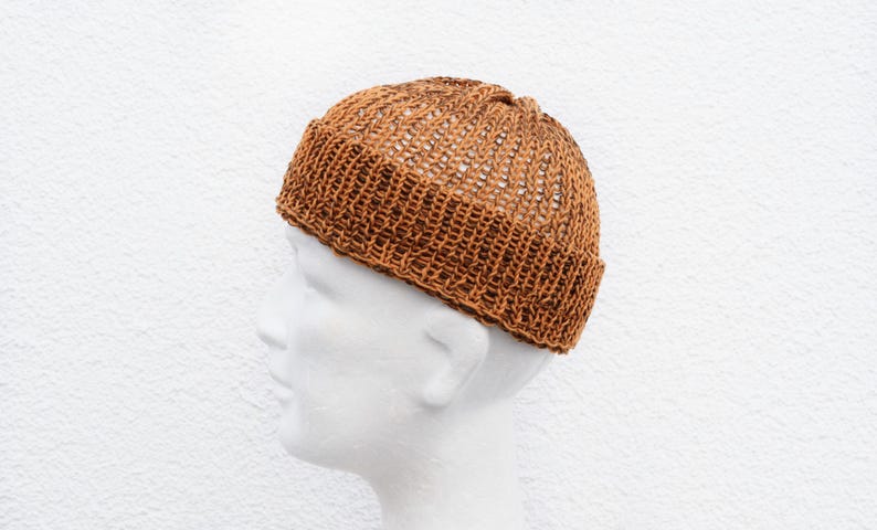 Orange brown Fisherman Beanie in cotton and linen, breathable, soft, perfect for summer wear