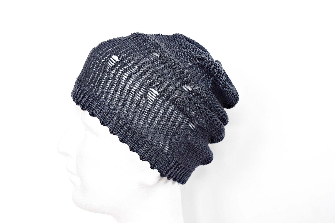 Mens Distressed Hat Womens Ripped Hat Knit Cotton Beanie Etsy
