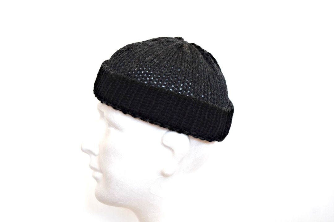 Man knit hat,short mens hat,docker style hat,mens short beanie,dark