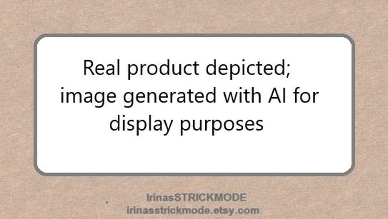 May include: A rectangular white sign with rounded corners, featuring the text "Real product depicted; image generated with AI for display purposes" in black font. The sign is set against a light brown background.