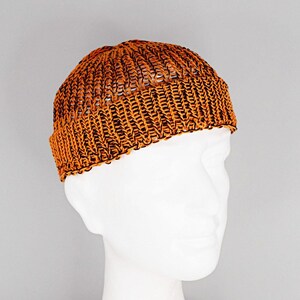 Mens summer Fisherman Docker beanie in orange and black, 100% cotton, lightweight and breathable knit, perfect for casual city style, beach walks, and warm weather